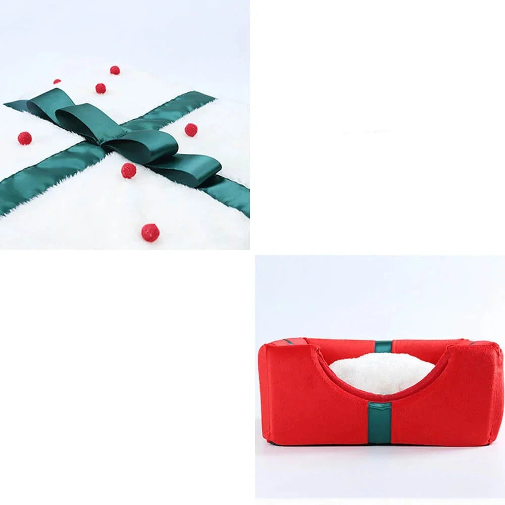 Christmas 2-in-1 Pet Cave Bed with Non-Slip Base