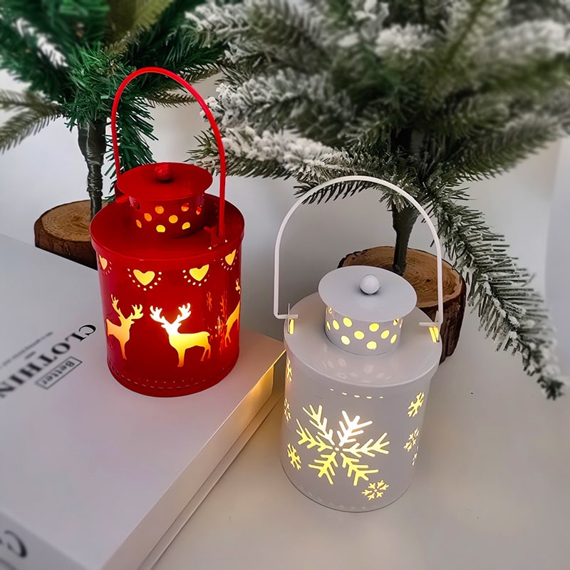 Christmas Tree Cutout Metal LED Lantern Tabletop Decoration