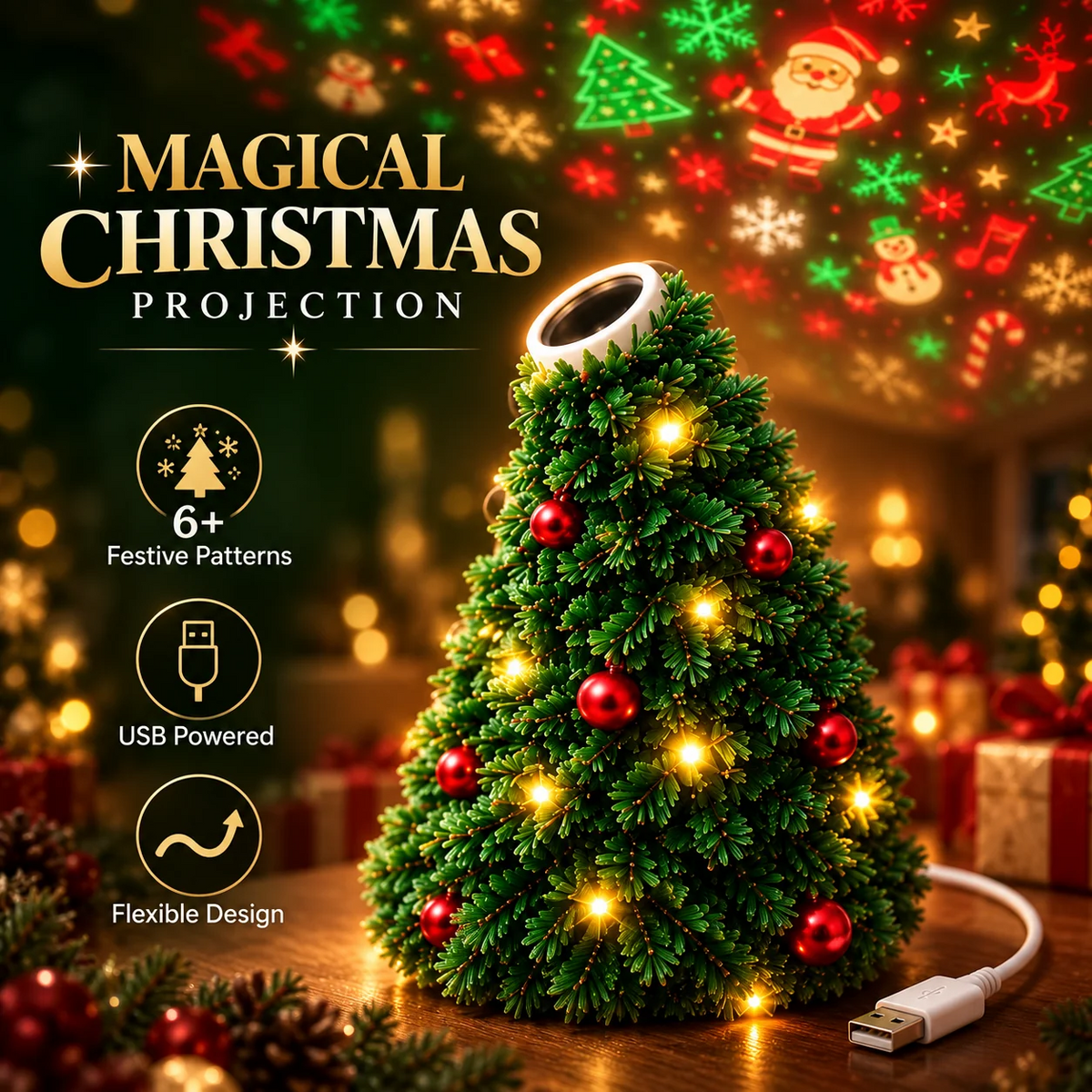 Christmas Tree Projection Light - 6+ Holiday Pattern Ceiling Lamp