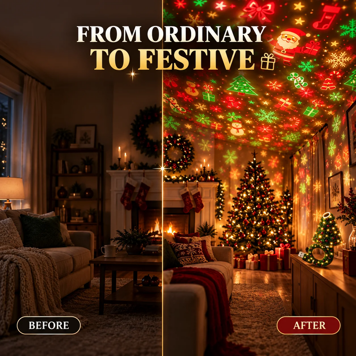 Christmas Tree Projection Light - 6+ Holiday Pattern Ceiling Lamp