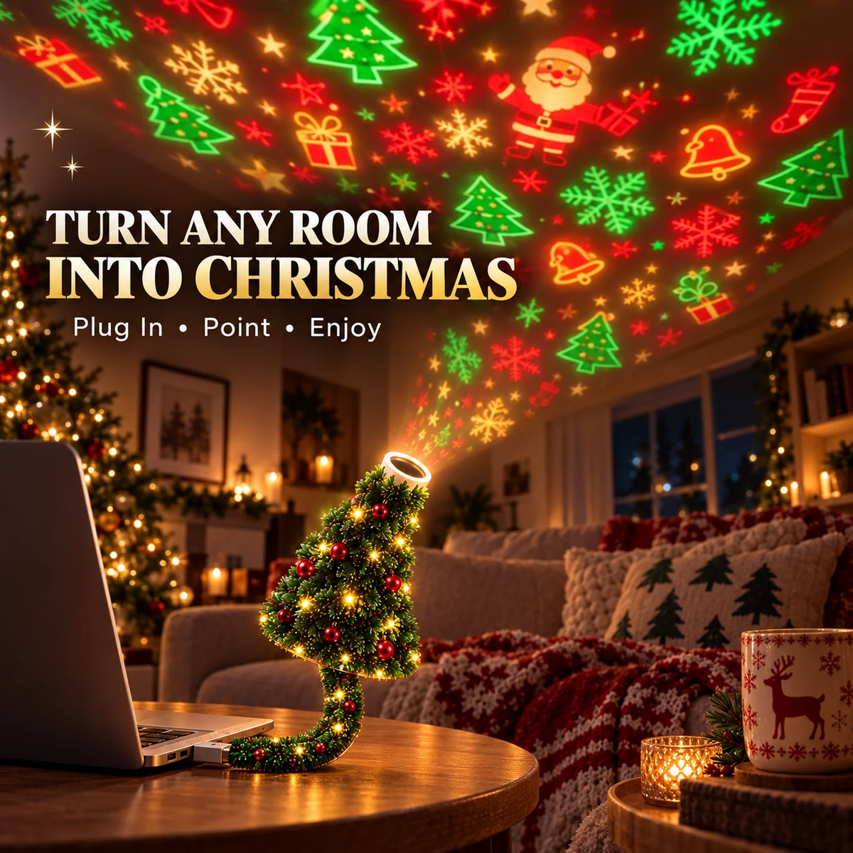 Christmas Tree Projection Light - 6+ Holiday Pattern Ceiling Lamp
