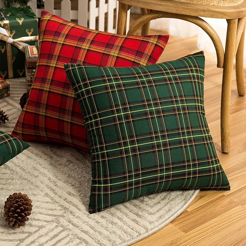 Classic Plaid Cushion Cover with Warm Christmas Ambience