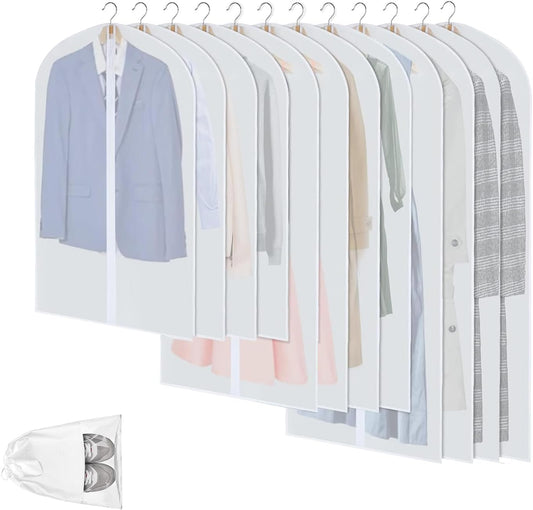 Clear PEVA Garment Storage Bags – 12 Pack Dustproof Clothes Protectors