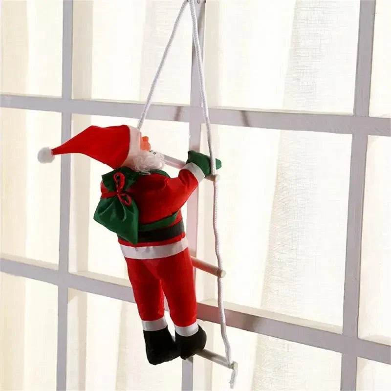 Climbing Santa on Rope Ladder Hanging Christmas Ornament for Indoor Holiday Display