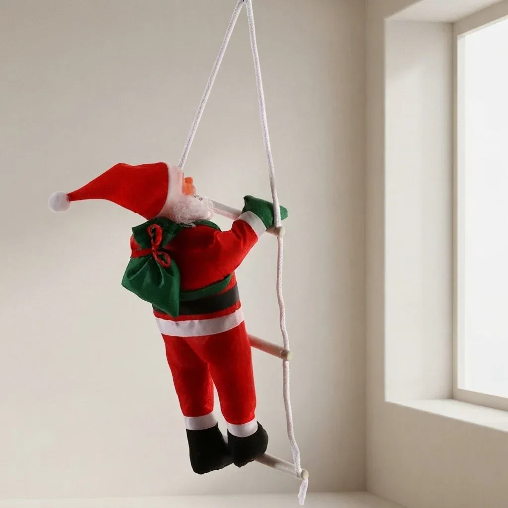 Climbing Santa on Rope Ladder Hanging Christmas Ornament for Indoor Holiday Display