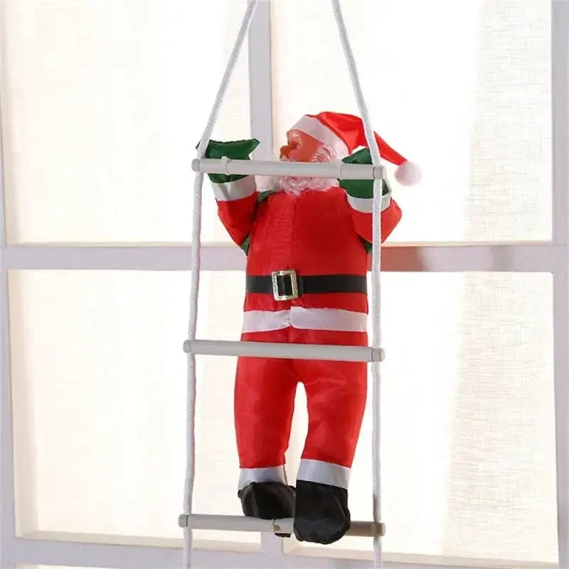 Climbing Santa on Rope Ladder Hanging Christmas Ornament for Indoor Holiday Display