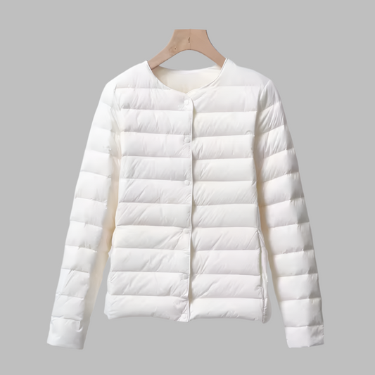 Collarless Packable Puffer Jacket for Spring and Winter