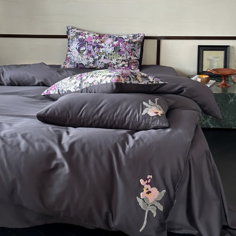 Cotton Sateen Bedding Set with Floral Embroidery