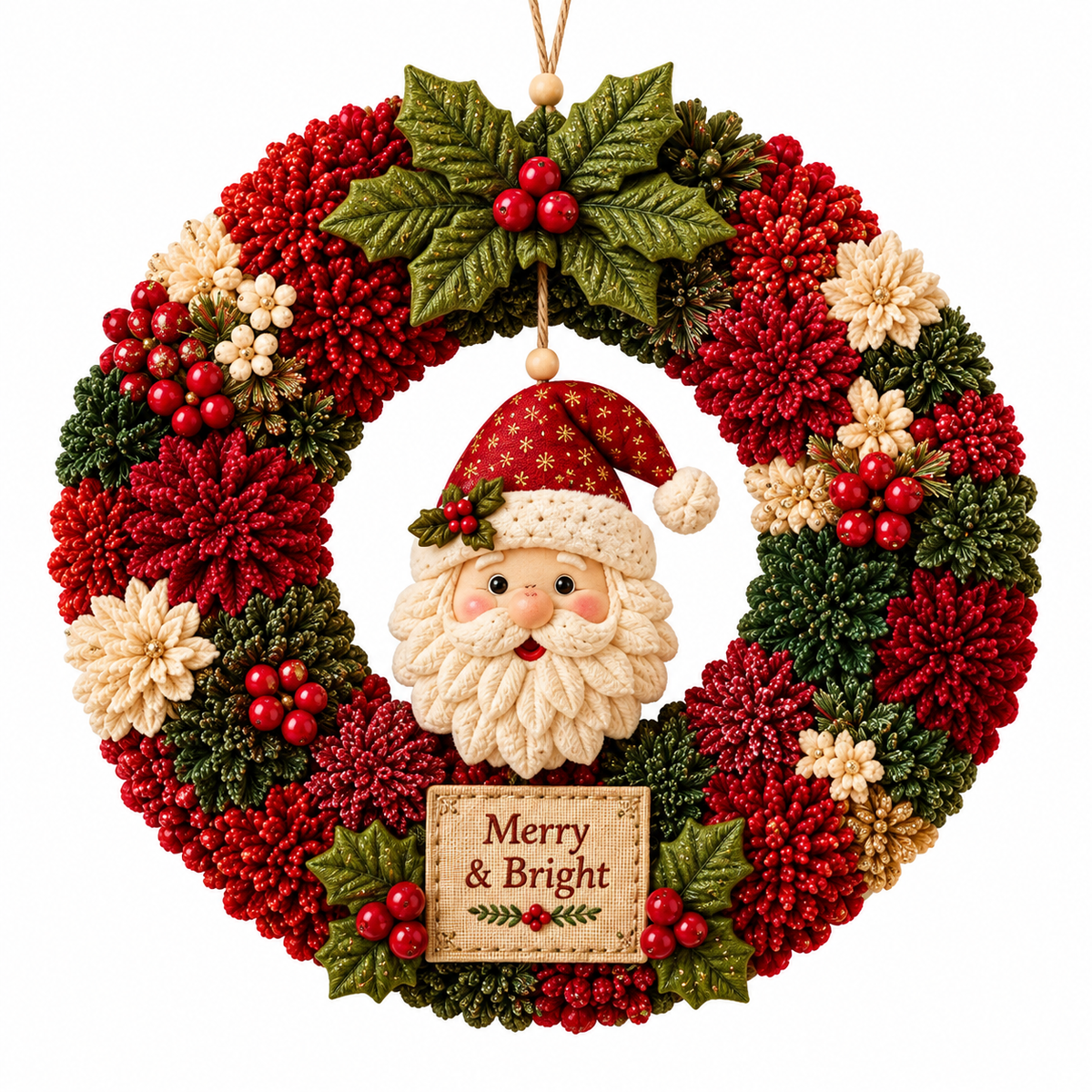 DIY Christmas Wreath Craft Kit | Fabric Door Decoration with 3D Christmas Motifs Featuring Santa Claus, Christmas Tree, Reindeer & Snowman