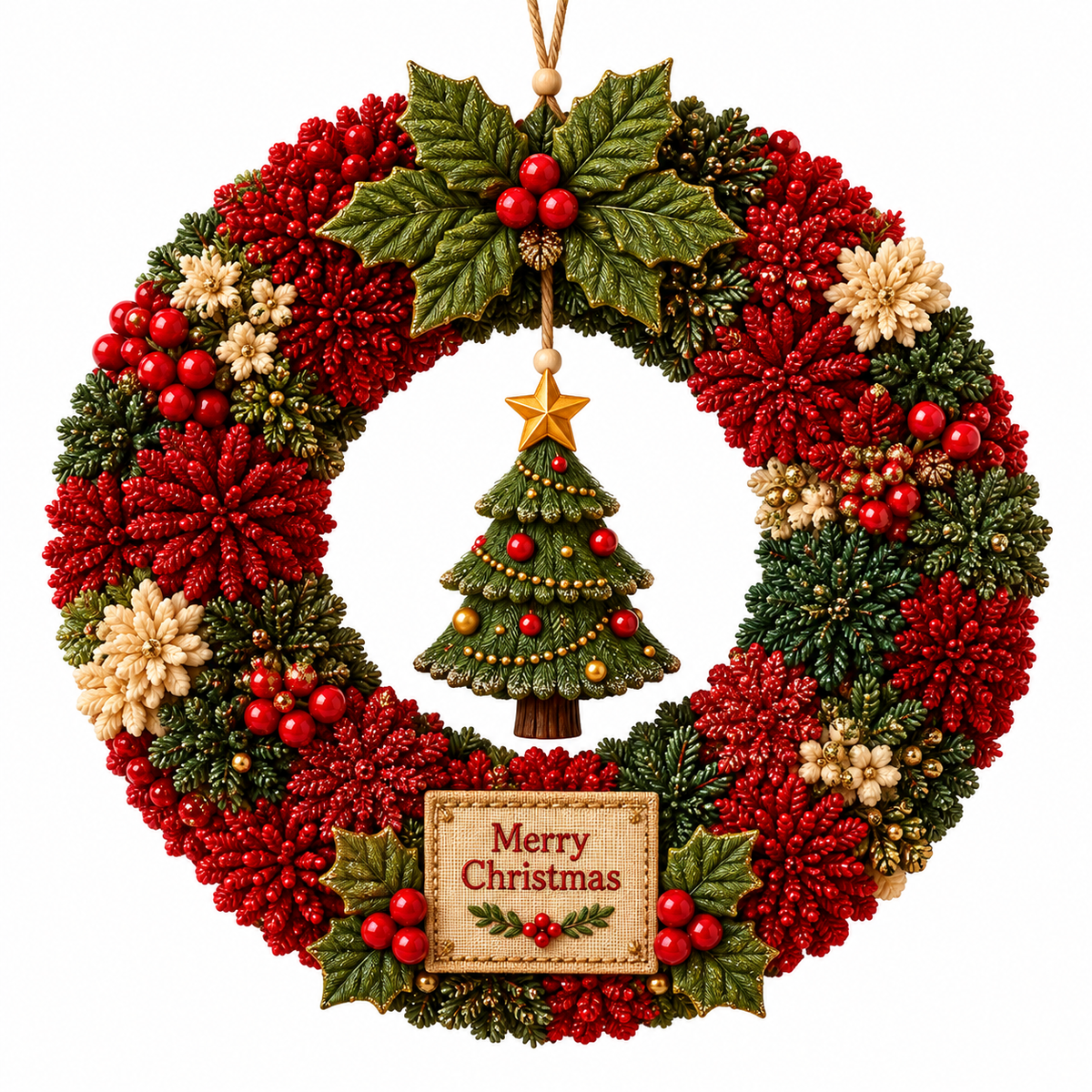 DIY Christmas Wreath Craft Kit | Fabric Door Decoration with 3D Christmas Motifs Featuring Santa Claus, Christmas Tree, Reindeer & Snowman