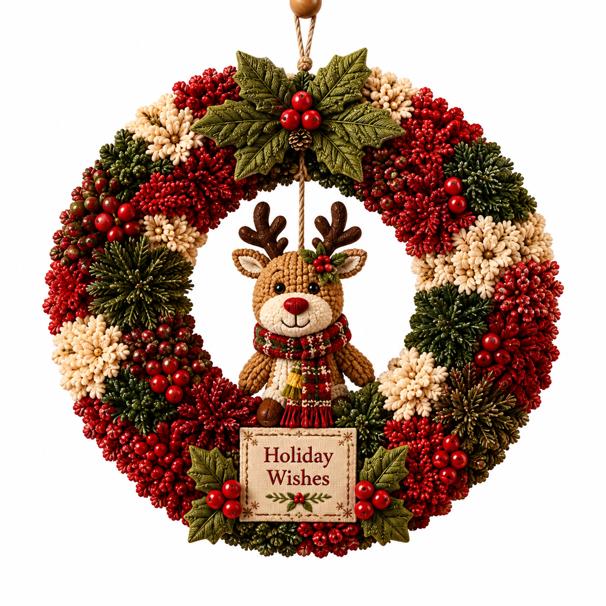 DIY Christmas Wreath Craft Kit | Fabric Door Decoration with 3D Christmas Motifs Featuring Santa Claus, Christmas Tree, Reindeer & Snowman