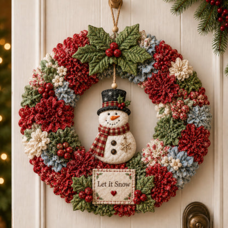 DIY Christmas Wreath Craft Kit | Fabric Door Decoration with 3D Christmas Motifs Featuring Santa Claus, Christmas Tree, Reindeer & Snowman