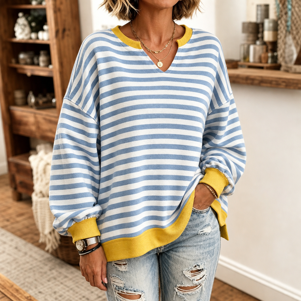 Drop-Shoulder Puff Sleeve Split-Hem Sweatshirt