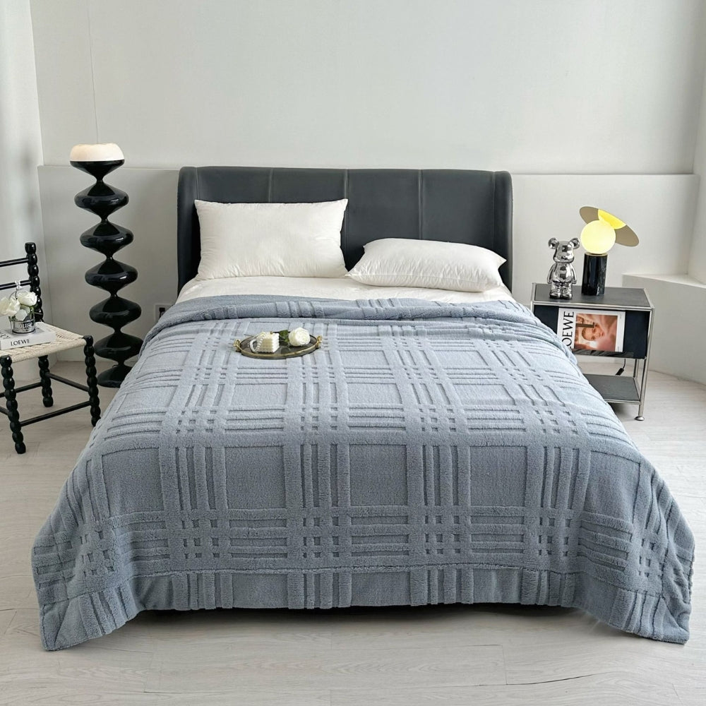 Embossed Plaid Grid Winter Blanket