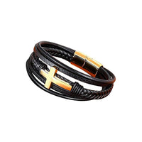 Leather Wrap Bracelet with Cross Accent