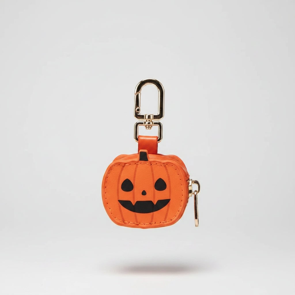 Faux Leather Mini Zipper Coin Pouch Keychain Charm with Carabiner Clip
