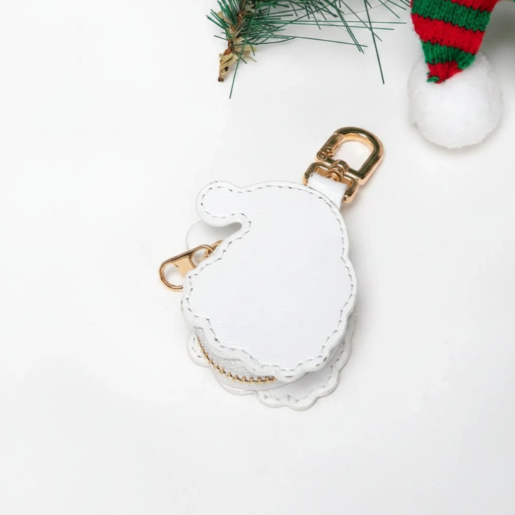 Faux Leather Mini Zipper Coin Pouch Keychain Charm with Carabiner Clip