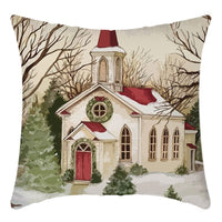 Festive Woven Polyester Linen Christmas Pillow Cover with Hidden Zipper