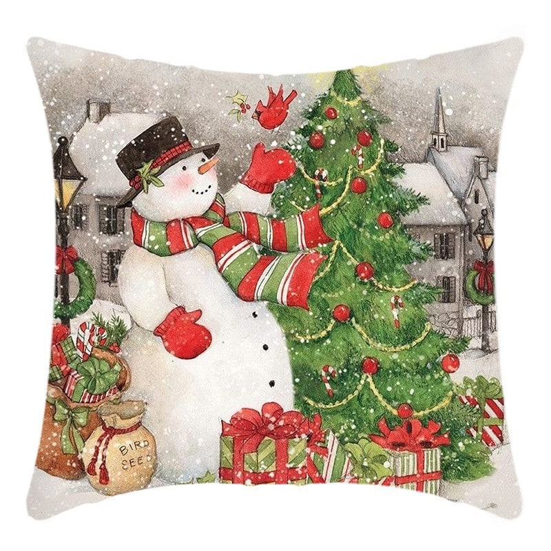 Festive Woven Polyester Linen Christmas Pillow Cover with Hidden Zipper