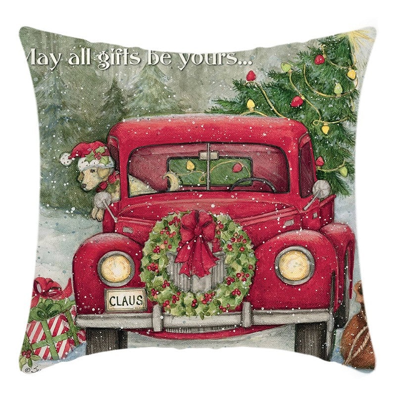 Festive Woven Polyester Linen Christmas Pillow Cover with Hidden Zipper
