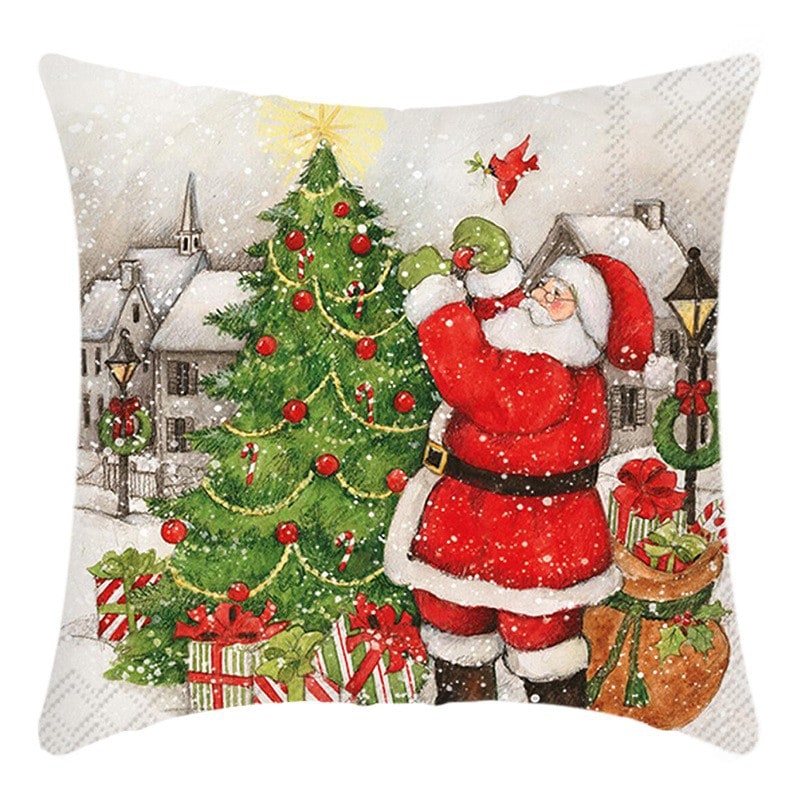 Festive Woven Polyester Linen Christmas Pillow Cover with Hidden Zipper