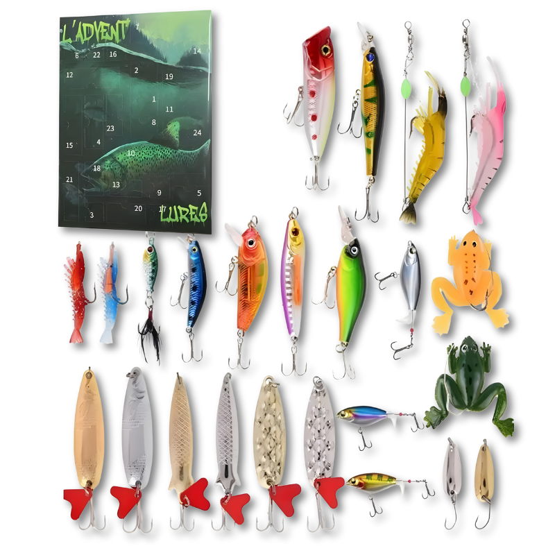 Fishing Advent Calendar with 24 Lures | Christmas Countdown with Daily Surprise | Metal & PP, Blue or Green
