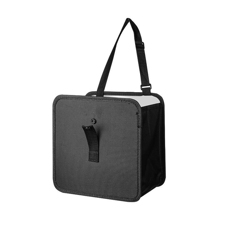 Foldable Hanging Car Trash Can and Storage Organizer with Snap Lid and Adjustable Strap