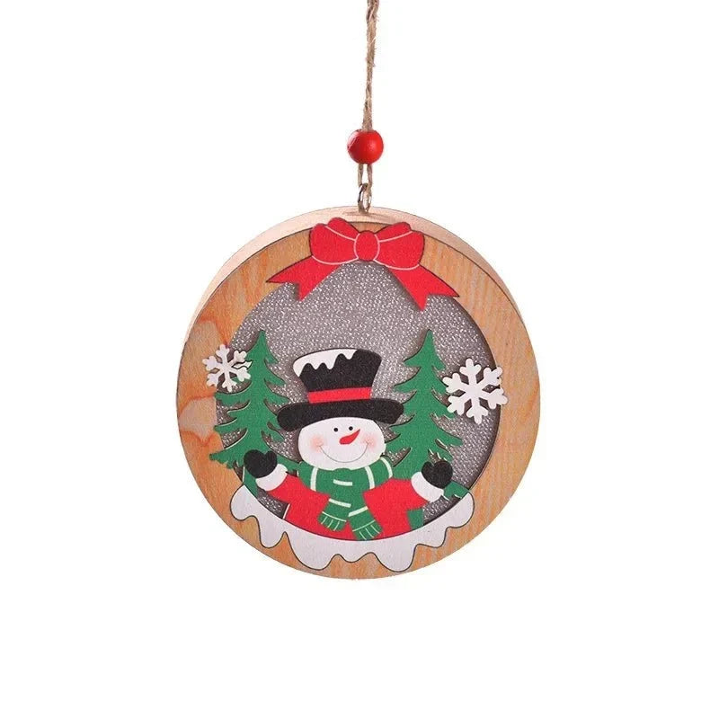 LED Christmas Ornament with Warm Wooden Design and Hanging String for Holiday Decor