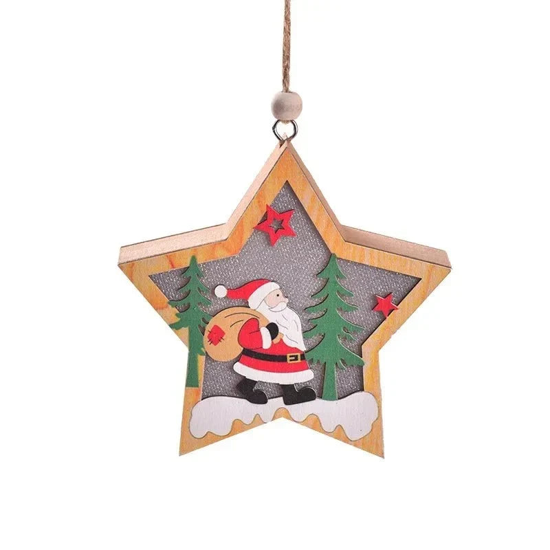 LED Christmas Ornament with Warm Wooden Design and Hanging String for Holiday Decor