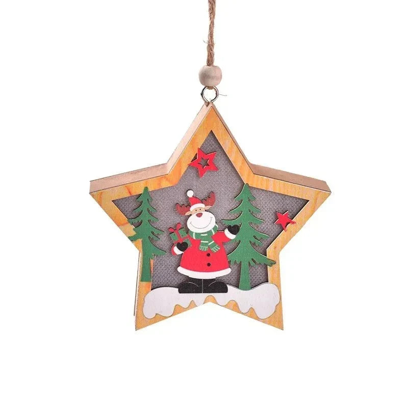 LED Christmas Ornament with Warm Wooden Design and Hanging String for Holiday Decor
