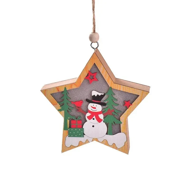 LED Christmas Ornament with Warm Wooden Design and Hanging String for Holiday Decor