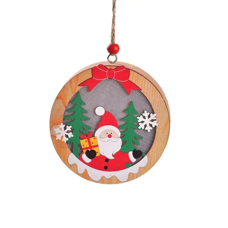 LED Christmas Ornament with Warm Wooden Design and Hanging String for Holiday Decor