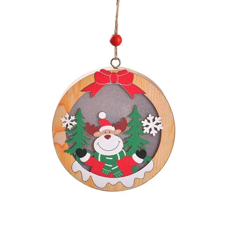 LED Christmas Ornament with Warm Wooden Design and Hanging String for Holiday Decor
