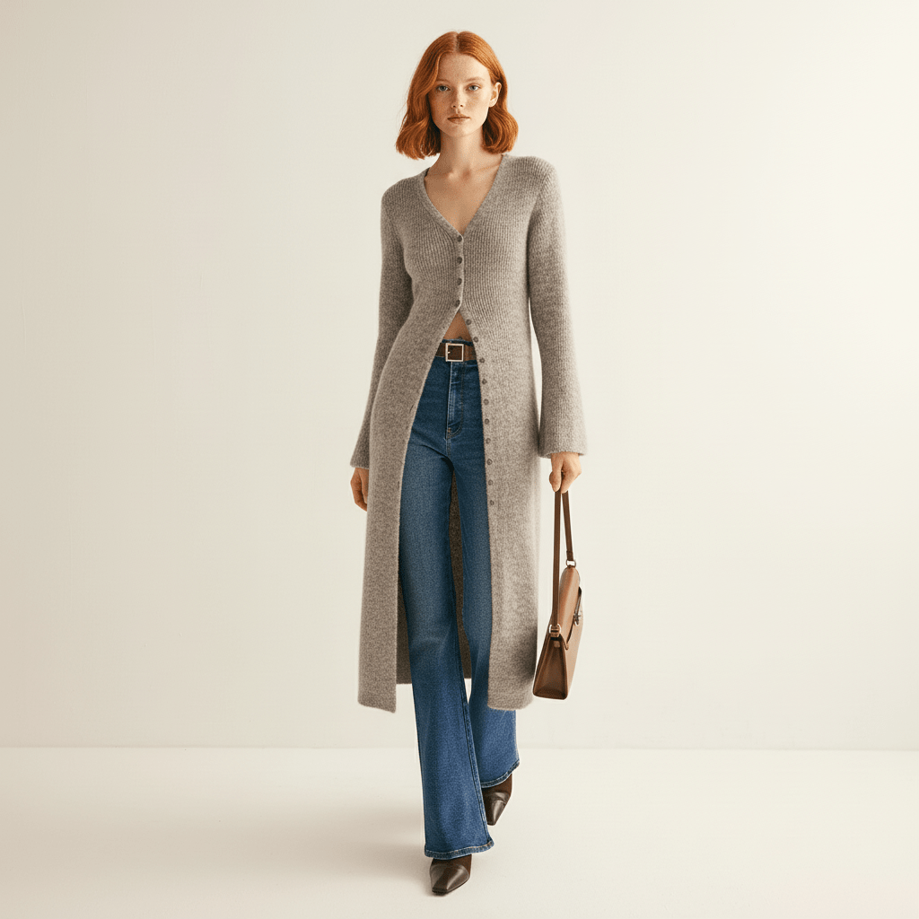 Longline Cardigan with Button Placket