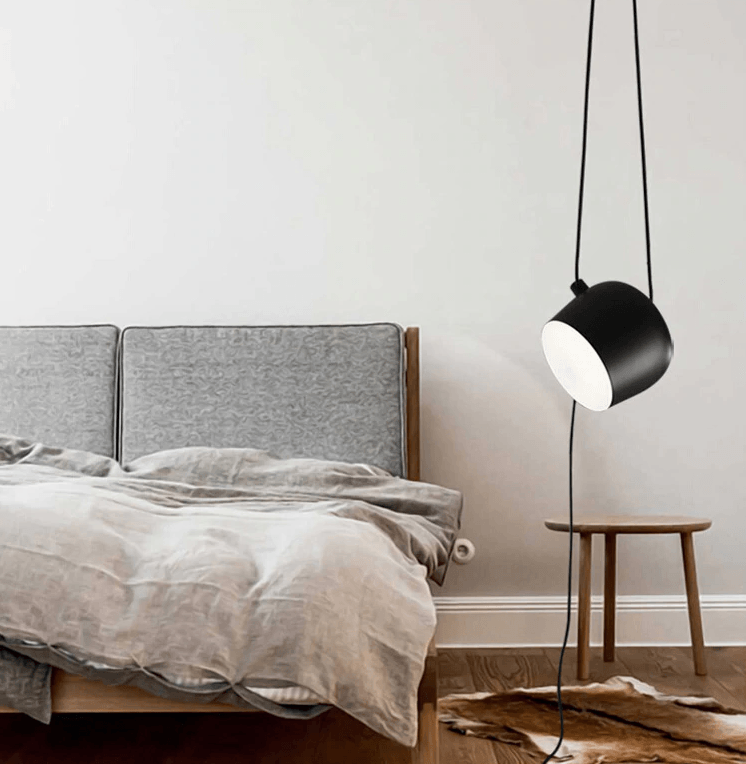 LumaDrum Pendant Light With Cable-Driven Bulb Fixture