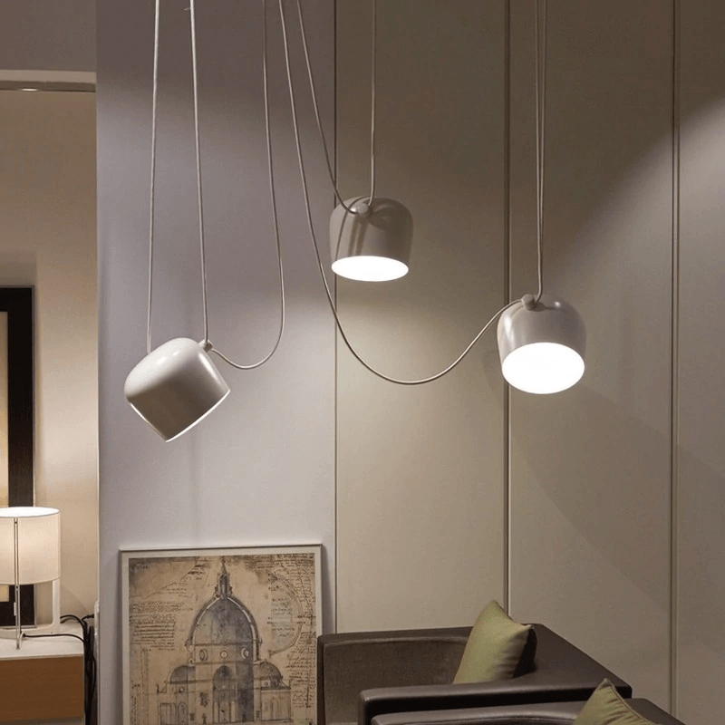 LumaDrum Pendant Light With Cable-Driven Bulb Fixture