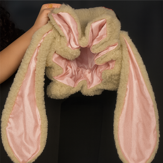 Lunari Plush Bunny Bonnet — Soft Warm Sherpa Hat with Satin Lining