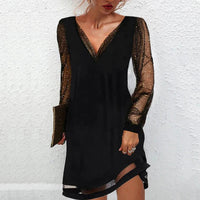 Matilde - Elegant Mid-Length Dress with V-Neck and Lace Details