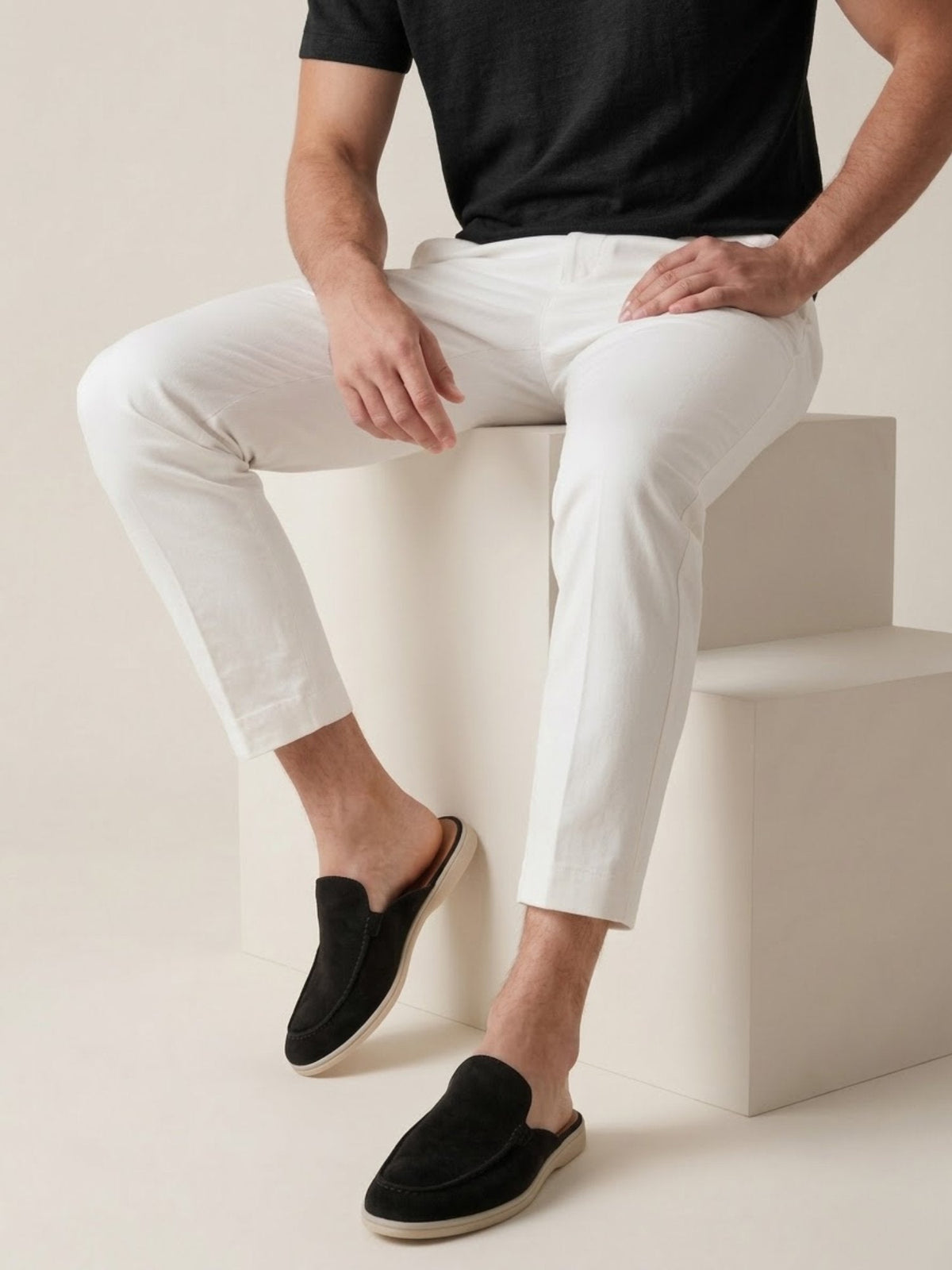 Men's Casual Slip-On Mules with Open Heel and Stitching Detail