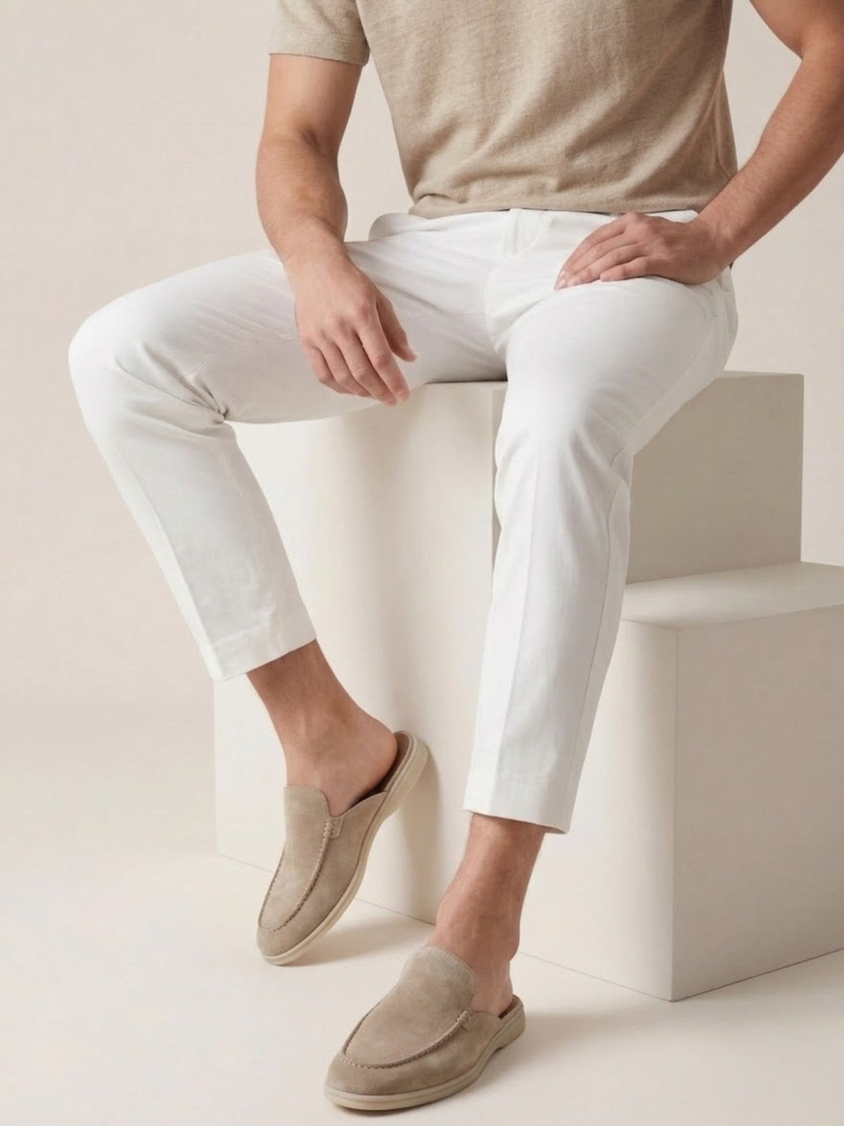 Men's Casual Slip-On Mules with Open Heel and Stitching Detail