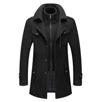 Men's Double-Layer Wool Winter Overcoat with Knit Collar