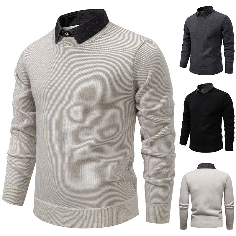 Men's Fine Knit Sweater with Modern Collar & Elegant Design | Oak & Coral