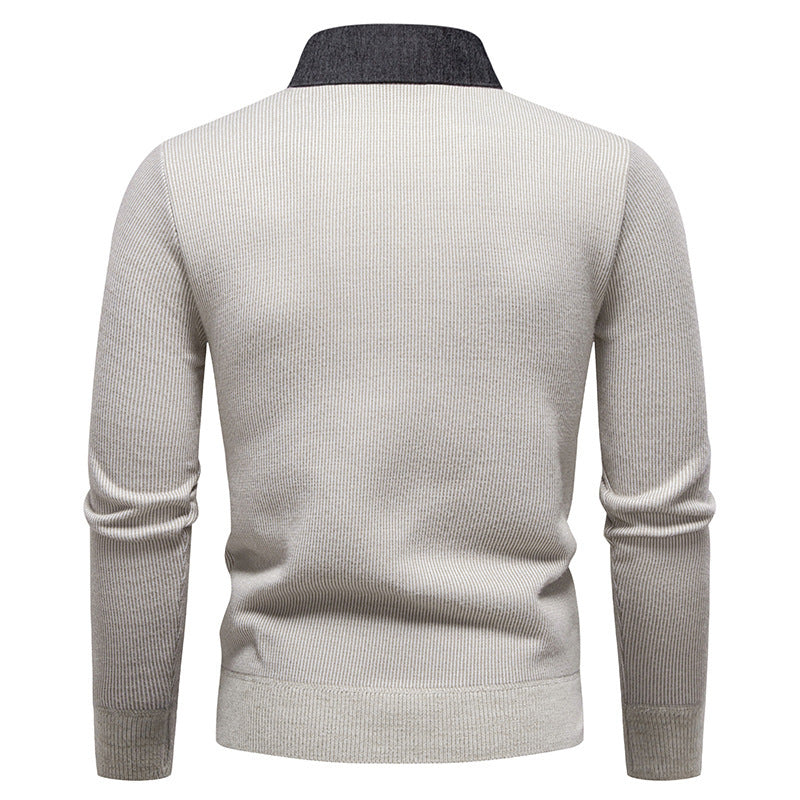 Men's Fine Knit Sweater with Modern Collar & Elegant Design | Oak & Coral