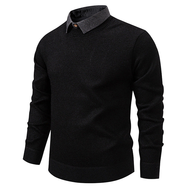 Men's Fine Knit Sweater with Modern Collar & Elegant Design | Oak & Coral