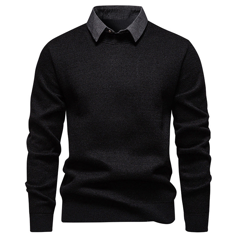 Men's Fine Knit Sweater with Modern Collar & Elegant Design | Oak & Coral