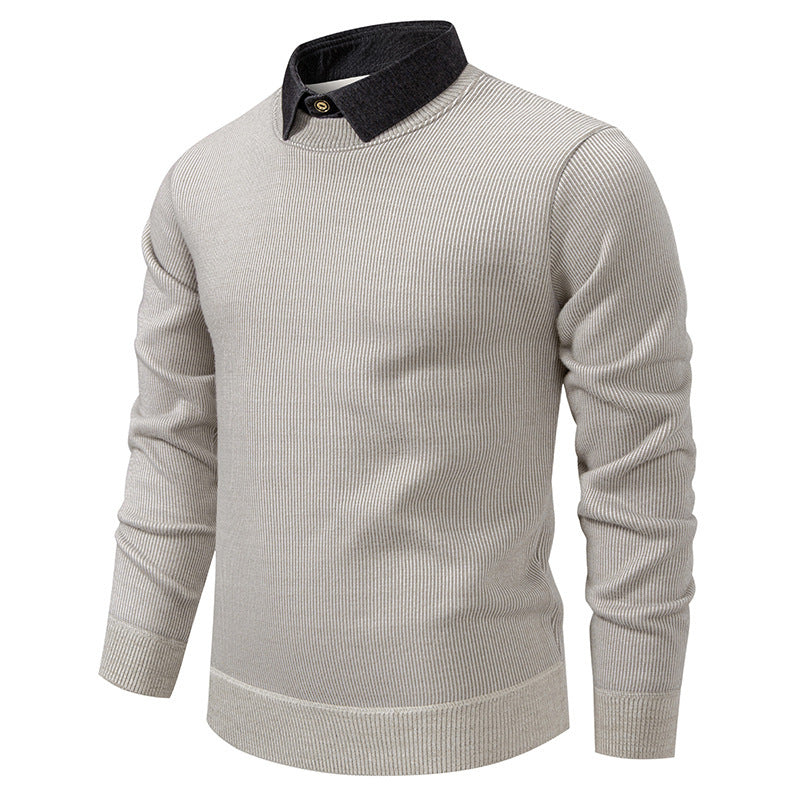 Men's Fine Knit Sweater with Modern Collar & Elegant Design | Oak & Coral