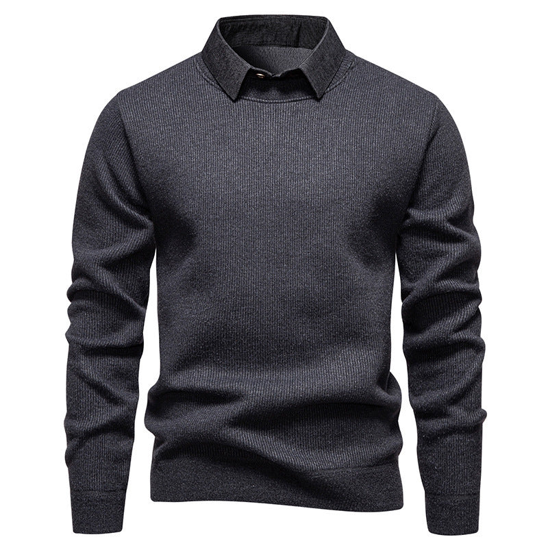 Men's Fine Knit Sweater with Modern Collar & Elegant Design | Oak & Coral