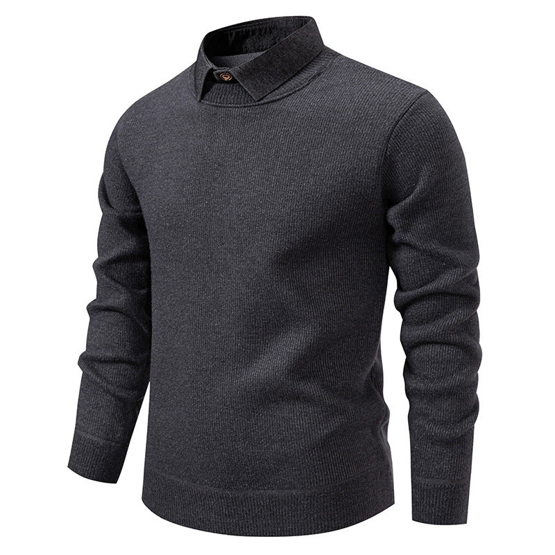 Men's Fine Knit Sweater with Modern Collar & Elegant Design | Oak & Coral