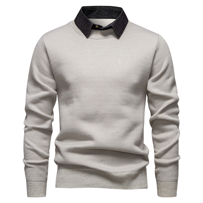 Men's Fine Knit Sweater with Modern Collar & Elegant Design | Oak & Coral