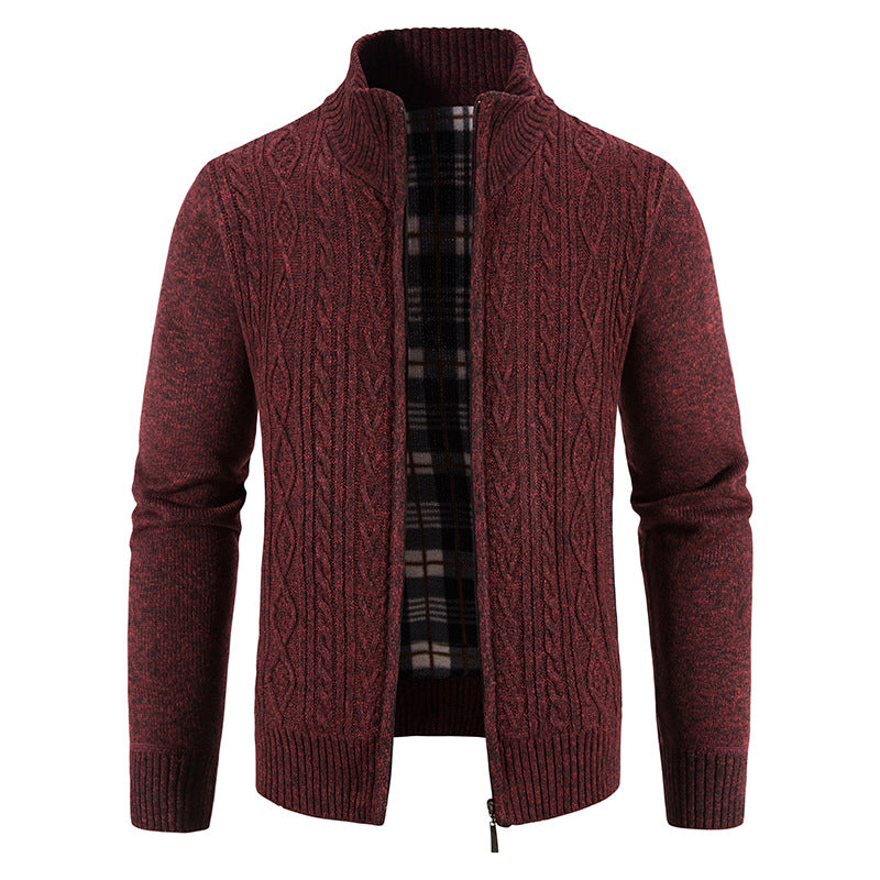 Men's High-Collar Textured Cardigan